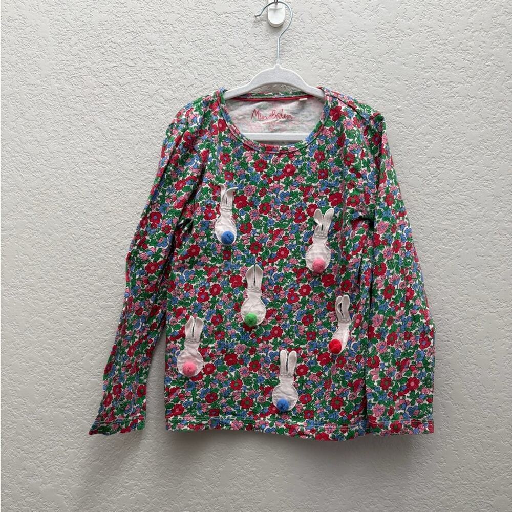 Mini Boden Floral Bunny Applique Long Sleeve Tee 6-7 Years Colorful Cottagecore